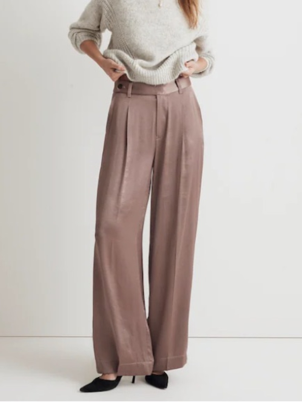 NWT Madewell The Harlow Wide Leg Pant in Satin Iced Mocha Brown Pink Size 00
